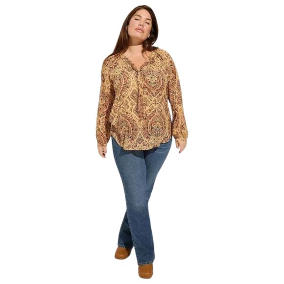 Torrid Crinkle Chiffon Raglan Tie Front Blouse In Medallion Sz 3X - Picture 1 of 12